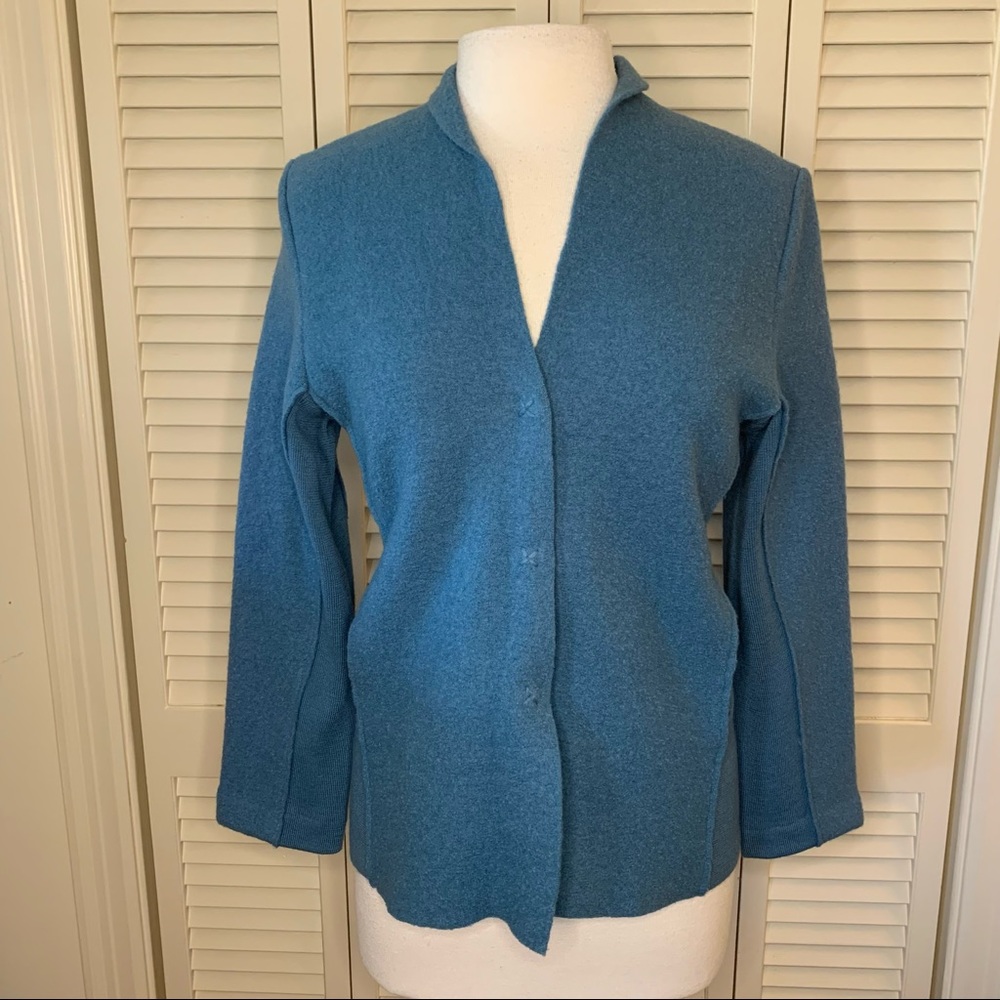 Eileen Fisher blue snap front button jacket